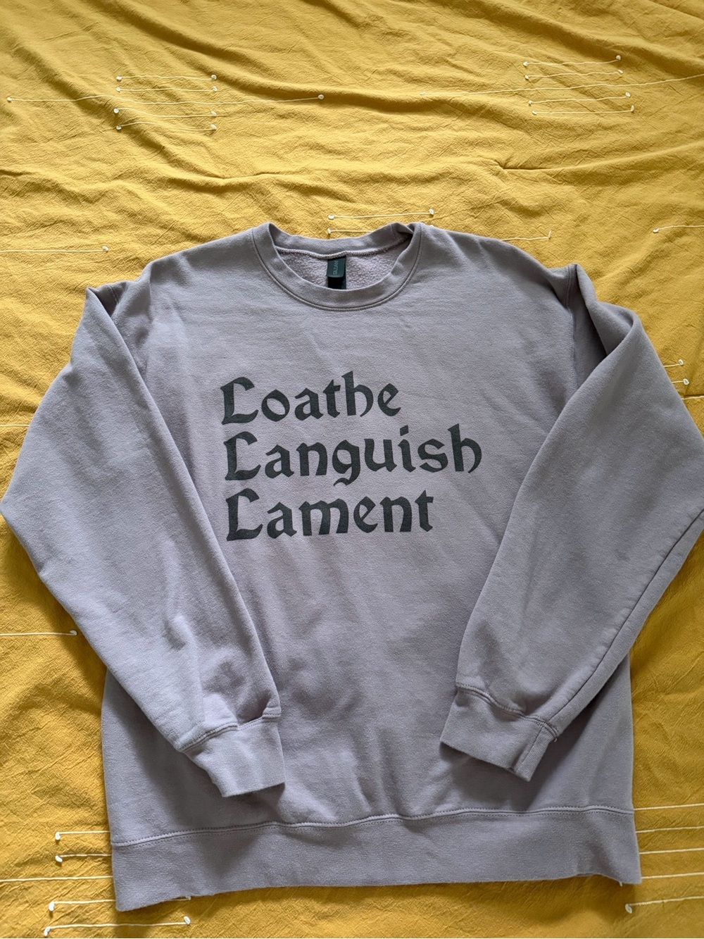 Mauve Purple Goth Cloth Sweatshirt “Loathe Languish Lament”
